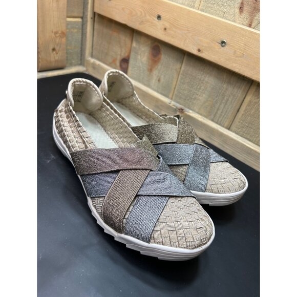 Womens Bernie Mev Slip-On Elastic Woven Shoes Size 9 EU 40 in Tan Gold Metallic - Picture 2 of 7